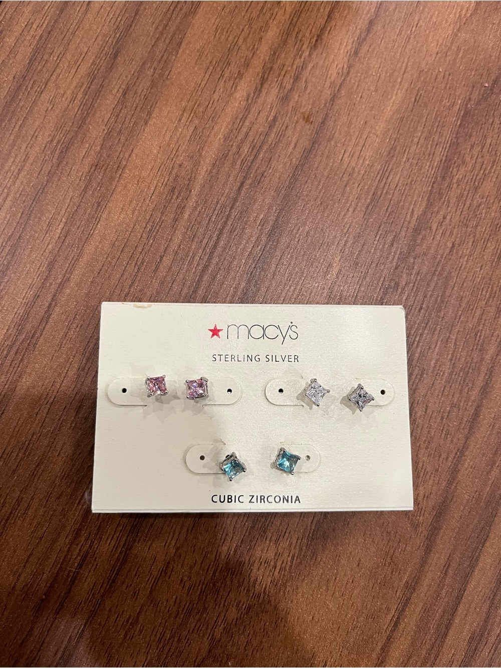 Macy's Sterling Silver Stud Earring Set - Pink, Clear, Blue